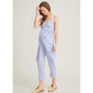 Hatch Maternity Blue Pinstripe Wrap Around Jumpsuit Women's Blue Size 1 Small